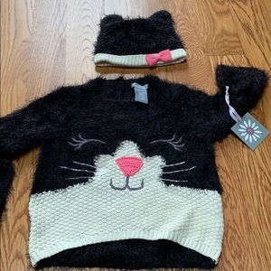 Cute fuzzy kitty sweater with matching hat Sz 5T